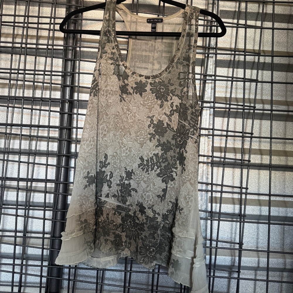 🔥4/$25 FANG Layered Lace Floral Tank large l layeredTop Taupe/Gray A8